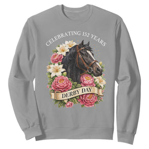 Celebrating 152 Years Derby Day Floral Sweatshirt Horse Racing Pink Peony White Lily Equestrian 152nd Anniversary TS02 Sport Gray Print Your Wear