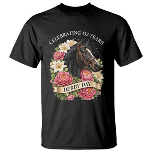 Celebrating 152 Years Derby Day Floral T Shirt Horse Racing Pink Peony White Lily Equestrian 152nd Anniversary TS02 Black Print Your Wear