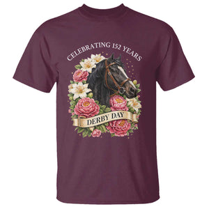 Celebrating 152 Years Derby Day Floral T Shirt Horse Racing Pink Peony White Lily Equestrian 152nd Anniversary TS02 Maroon Print Your Wear
