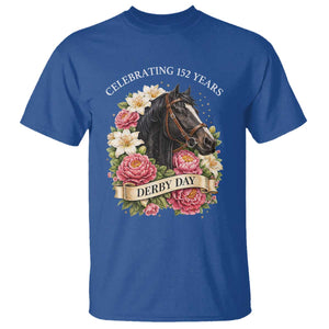 Celebrating 152 Years Derby Day Floral T Shirt Horse Racing Pink Peony White Lily Equestrian 152nd Anniversary TS02 Royal Blue Print Your Wear