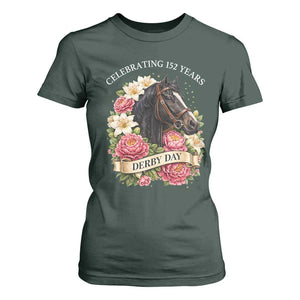 Celebrating 152 Years Derby Day Floral T Shirt For Women Horse Racing Pink Peony White Lily Equestrian 152nd Anniversary TS02 Dark Forest Green Print Your Wear