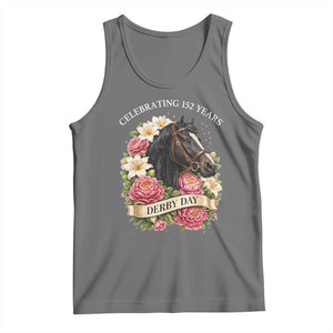 Celebrating 152 Years Derby Day Floral Tank Top Horse Racing Pink Peony White Lily Equestrian 152nd Anniversary TS02 Black Heather Print Your Wear