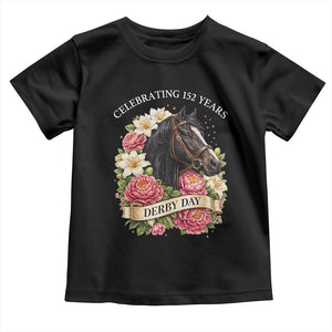 Celebrating 152 Years Derby Day Floral Toddler T Shirt Horse Racing Pink Peony White Lily Equestrian 152nd Anniversary TS02 Black Print Your Wear