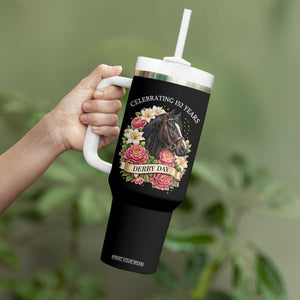 Celebrating 152 Years Derby Day Floral Tumbler With Handle Horse Racing Pink Peony White Lily Equestrian 152nd Anniversary TS02 Print Your Wear