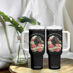 Celebrating 152 Years Derby Day Floral Tumbler With Handle Horse Racing Pink Peony White Lily Equestrian 152nd Anniversary TS02 Print Your Wear