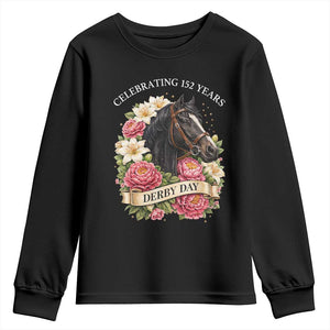 Celebrating 152 Years Derby Day Floral Youth Sweatshirt Horse Racing Pink Peony White Lily Equestrian 152nd Anniversary TS02 Black Print Your Wear