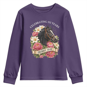 Celebrating 152 Years Derby Day Floral Youth Sweatshirt Horse Racing Pink Peony White Lily Equestrian 152nd Anniversary TS02 Purple Print Your Wear