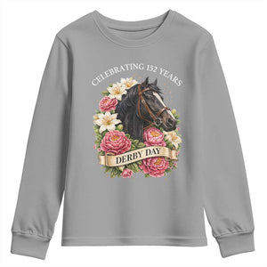 Celebrating 152 Years Derby Day Floral Youth Sweatshirt Horse Racing Pink Peony White Lily Equestrian 152nd Anniversary TS02 Sport Gray Print Your Wear