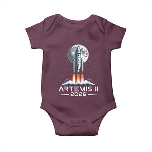 Lunar Journey 2026 Retro Rocket Launch Baby Onesie Space Exploration Astronomy Enthusiasts Sci-Fi Lovers TS02 Maroon Print Your Wear
