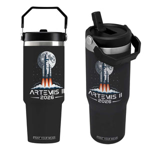Lunar Journey 2026 Retro Rocket Launch Flip Straw Tumbler Space Exploration Astronomy Enthusiasts Sci-Fi Lovers TS02 One Size: 30 oz Black Print Your Wear