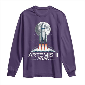 Lunar Journey 2026 Retro Rocket Launch Long Sleeve Shirt Space Exploration Astronomy Enthusiasts Sci-Fi Lovers TS02 Purple Print Your Wear