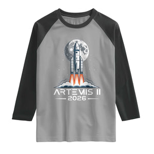 Lunar Journey 2026 Retro Rocket Launch Raglan Shirt Space Exploration Astronomy Enthusiasts Sci-Fi Lovers TS02 Sport Gray Black Print Your Wear