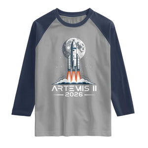 Lunar Journey 2026 Retro Rocket Launch Raglan Shirt Space Exploration Astronomy Enthusiasts Sci-Fi Lovers TS02 Sport Gray Navy Print Your Wear
