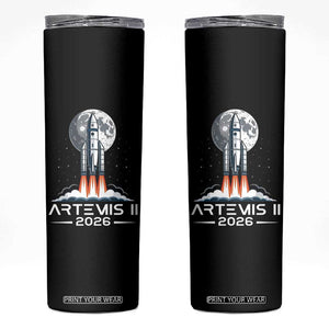 Lunar Journey 2026 Retro Rocket Launch Skinny Tumbler Space Exploration Astronomy Enthusiasts Sci-Fi Lovers TS02 Black Print Your Wear