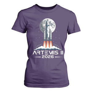 Lunar Journey 2026 Retro Rocket Launch T Shirt For Women Space Exploration Astronomy Enthusiasts Sci-Fi Lovers TS02 Purple Print Your Wear