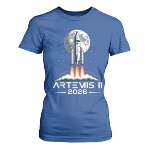 Lunar Journey 2026 Retro Rocket Launch T Shirt For Women Space Exploration Astronomy Enthusiasts Sci-Fi Lovers TS02 Royal Blue Print Your Wear