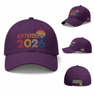 2026 Lunar Mission Retro Sunset Baseball Cap Vintage Space Exploration Astronomy Enthusiasts Sci-Fi Lovers TS02 Baseball Cap Universal Fit Purple Print Your Wear
