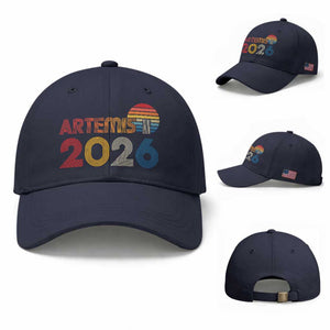 2026 Lunar Mission Retro Sunset Baseball Cap Vintage Space Exploration Astronomy Enthusiasts Sci-Fi Lovers TS02 Baseball Cap Universal Fit Navy Print Your Wear