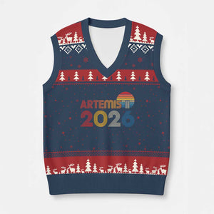 2026 Lunar Mission Retro Sunset V-Neck Knit Sweater Vest Vintage Space Exploration Astronomy Enthusiasts Sci-Fi Lovers TS02 Navy Red Print Your Wear