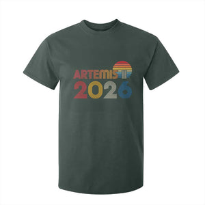 2026 Lunar Mission Retro Sunset T Shirt For Kid Vintage Space Exploration Astronomy Enthusiasts Sci-Fi Lovers TS02 Dark Forest Green Print Your Wear