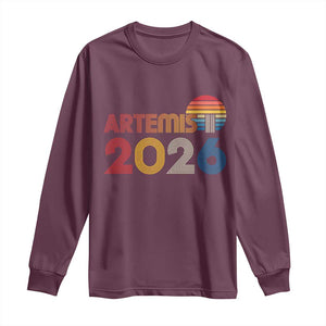 2026 Lunar Mission Retro Sunset Long Sleeve Shirt Vintage Space Exploration Astronomy Enthusiasts Sci-Fi Lovers TS02 Maroon Print Your Wear
