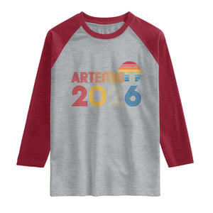 2026 Lunar Mission Retro Sunset Raglan Shirt Vintage Space Exploration Astronomy Enthusiasts Sci-Fi Lovers TS02 Heather Gray Heather Red Print Your Wear