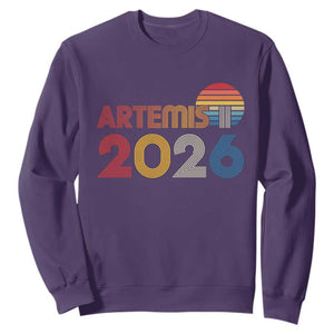 2026 Lunar Mission Retro Sunset Sweatshirt Vintage Space Exploration Astronomy Enthusiasts Sci-Fi Lovers TS02 Purple Print Your Wear