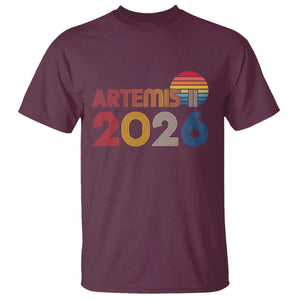 2026 Lunar Mission Retro Sunset T Shirt Vintage Space Exploration Astronomy Enthusiasts Sci-Fi Lovers TS02 Maroon Print Your Wear