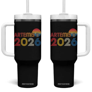 2026 Lunar Mission Retro Sunset Tumbler With Handle Vintage Space Exploration Astronomy Enthusiasts Sci-Fi Lovers TS02 One Size: 40 oz Black Print Your Wear
