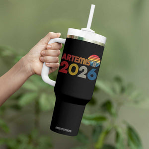 2026 Lunar Mission Retro Sunset Tumbler With Handle Vintage Space Exploration Astronomy Enthusiasts Sci-Fi Lovers TS02 Print Your Wear
