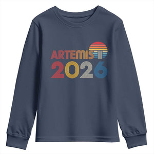 2026 Lunar Mission Retro Sunset Youth Sweatshirt Vintage Space Exploration Astronomy Enthusiasts Sci-Fi Lovers TS02 Navy Print Your Wear