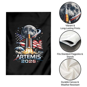 Patriotic 2026 Lunar Orbit Mission Rocket Launch Garden Flag American Flag n Moon Patriotic Space Astronomy Enthusiasts TS02 Print Your Wear