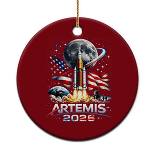 Patriotic 2026 Lunar Orbit Mission Rocket Launch Ceramic Ornament American Flag n Moon Patriotic Space Astronomy Enthusiasts TS02 1pc Red Print Your Wear