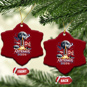 Patriotic 2026 Lunar Orbit Mission Rocket Launch Ceramic Ornament American Flag n Moon Patriotic Space Astronomy Enthusiasts TS02 Print Your Wear