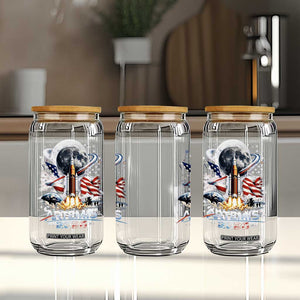 Patriotic 2026 Lunar Orbit Mission Rocket Launch Glass Can American Flag n Moon Patriotic Space Astronomy Enthusiasts TS02 Print Your Wear