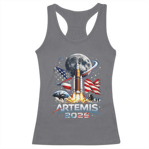 Patriotic 2026 Lunar Orbit Mission Rocket Launch Racerback Tank Top American Flag n Moon Patriotic Space Astronomy Enthusiasts TS02 Charcoal Print Your Wear