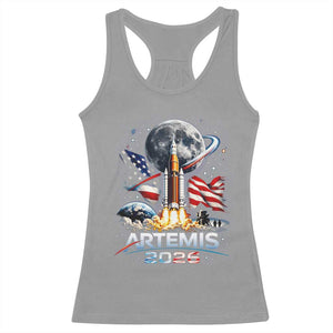 Patriotic 2026 Lunar Orbit Mission Rocket Launch Racerback Tank Top American Flag n Moon Patriotic Space Astronomy Enthusiasts TS02 Sport Gray Print Your Wear