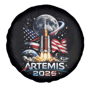 Patriotic 2026 Lunar Orbit Mission Rocket Launch Spare Tire Cover American Flag n Moon Patriotic Space Astronomy Enthusiasts TS02 Print Your Wear