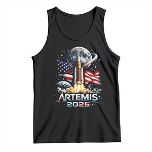 Patriotic 2026 Lunar Orbit Mission Rocket Launch Tank Top American Flag n Moon Patriotic Space Astronomy Enthusiasts TS02 Black Print Your Wear