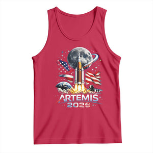 Patriotic 2026 Lunar Orbit Mission Rocket Launch Tank Top American Flag n Moon Patriotic Space Astronomy Enthusiasts TS02 Red Print Your Wear