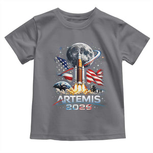 Patriotic 2026 Lunar Orbit Mission Rocket Launch Toddler T Shirt American Flag n Moon Patriotic Space Astronomy Enthusiasts TS02 Charcoal Print Your Wear