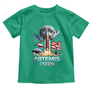 Patriotic 2026 Lunar Orbit Mission Rocket Launch Toddler T Shirt American Flag n Moon Patriotic Space Astronomy Enthusiasts TS02 Irish Green Print Your Wear
