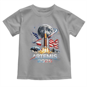 Patriotic 2026 Lunar Orbit Mission Rocket Launch Toddler T Shirt American Flag n Moon Patriotic Space Astronomy Enthusiasts TS02 Sport Gray Print Your Wear