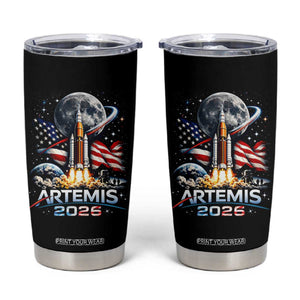 Patriotic 2026 Lunar Orbit Mission Rocket Launch Tumbler Cup American Flag n Moon Patriotic Space Astronomy Enthusiasts TS02 Black Print Your Wear