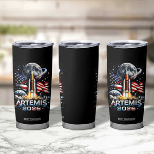Patriotic 2026 Lunar Orbit Mission Rocket Launch Tumbler Cup American Flag n Moon Patriotic Space Astronomy Enthusiasts TS02 Print Your Wear