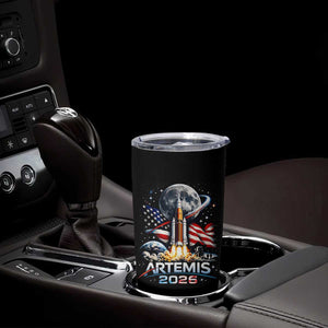 Patriotic 2026 Lunar Orbit Mission Rocket Launch Tumbler Cup American Flag n Moon Patriotic Space Astronomy Enthusiasts TS02 Print Your Wear