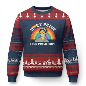 Gay Pride Ugly Christmas Sweater More Pride Less Prejudice LGBT Pride Month TS02 Navy Red Print Your Wear