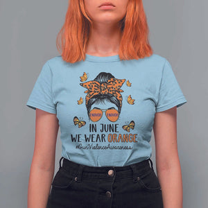 Gun Violence Awareness T Shirt For Women In June We Wear Orange Messy Bun TS02 Light Blue Print Your Wear