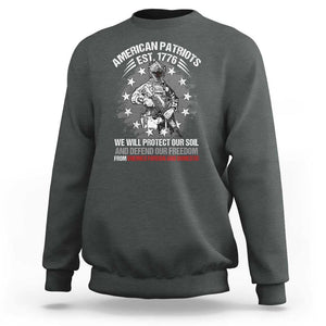 American Patriotic Sweatshirt We Will Protect Our Soil And Defend Our Freedom Est 1776 US Warriors TS02 Dark Heather Print Your Wear
