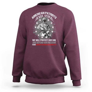 American Patriotic Sweatshirt We Will Protect Our Soil And Defend Our Freedom Est 1776 US Warriors TS02 Maroon Print Your Wear